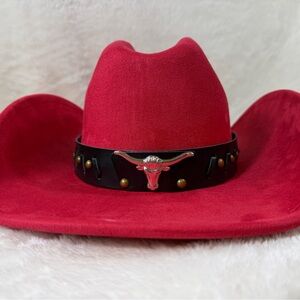 Red Cowboy Hat with Bullhead Accent
